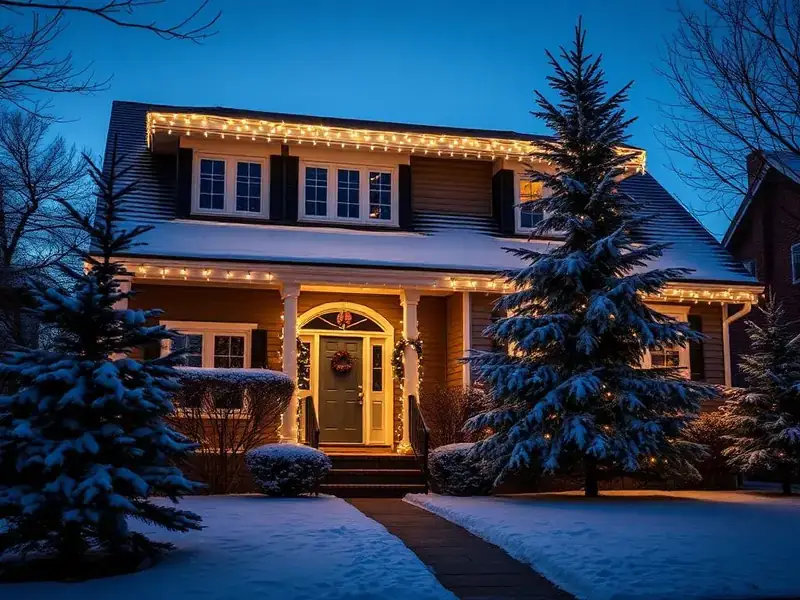Professionally installed Christmas lights on a home
