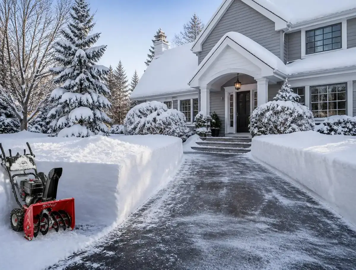 Snow removal clearing a residential driveway